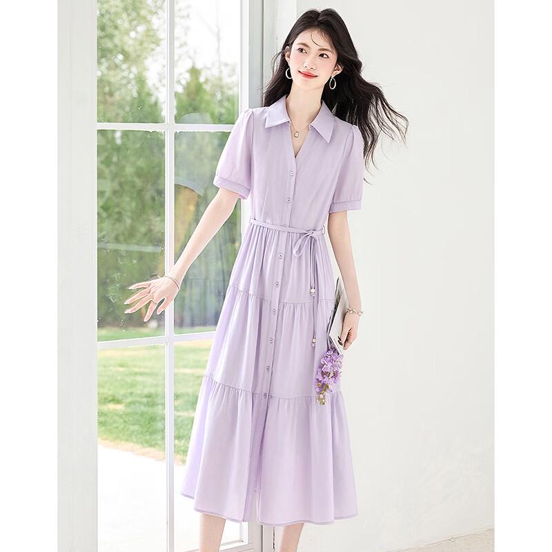 Sishui Nianhua Elegant Tie-Waist Short-Sleeve Midi Dress