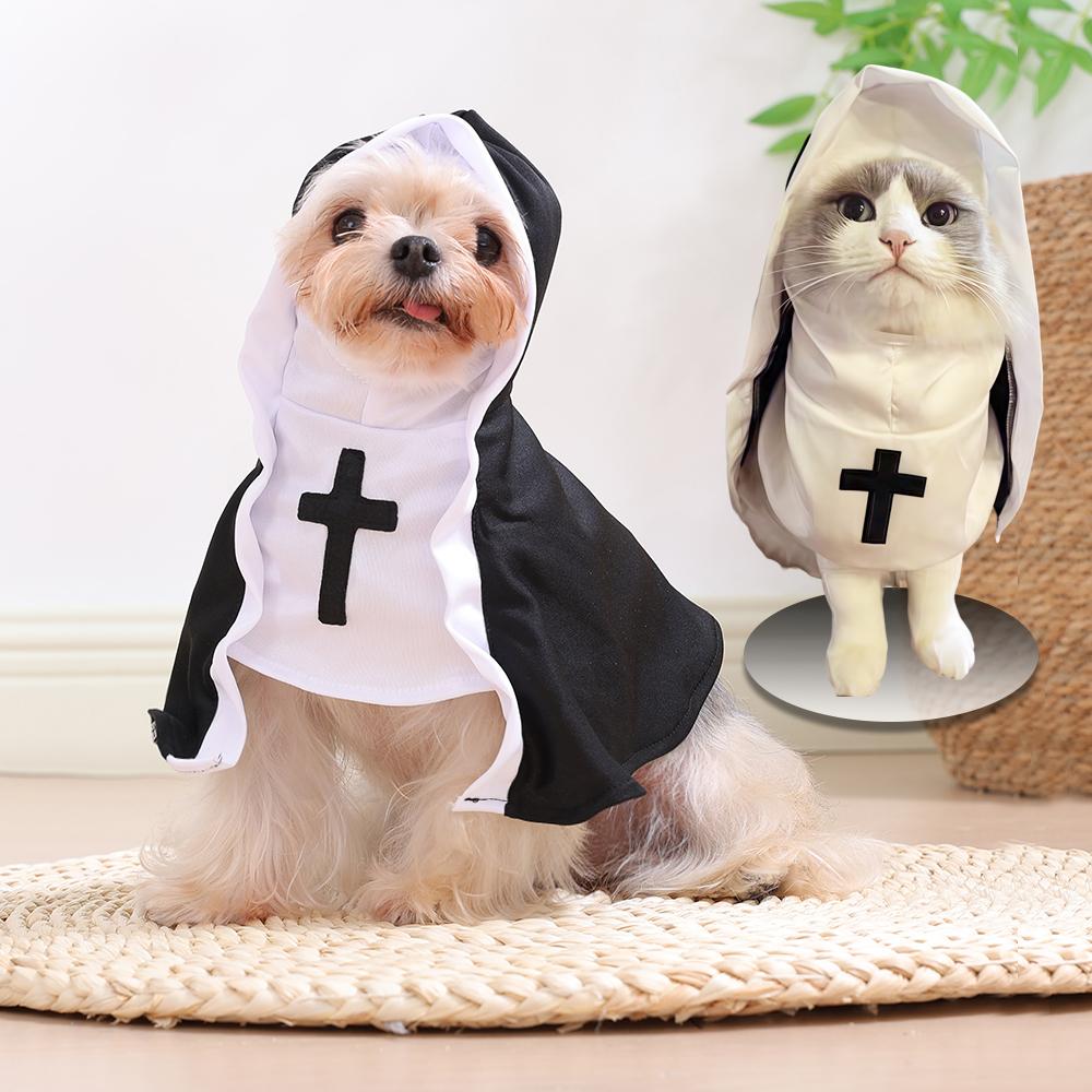 Funny Dog Cat Nun Costume Clothes Cute Puppy Cross Dress Cosplay Suit Halloween Christmas Pet Outfits For Small Big Dogs Cats