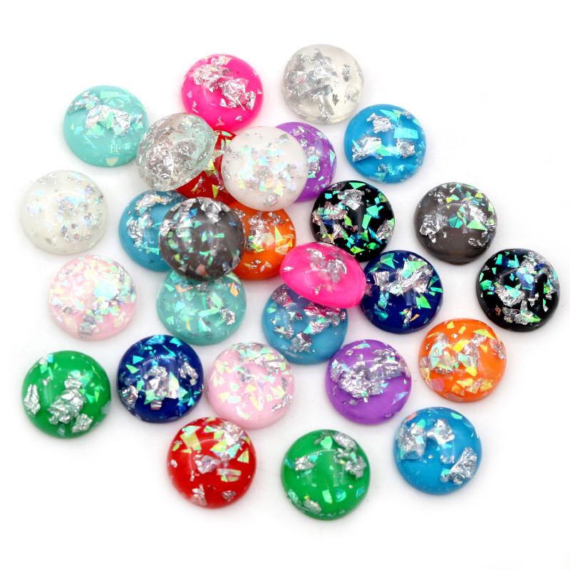 40 Stück 8mm 10mm 12mm Runde Eingebettete Metallfolie Flache Rückseite Harz Cabochons Kuppel DIY Ohrringe Schmuckherstellung Zubehör Fundstücke