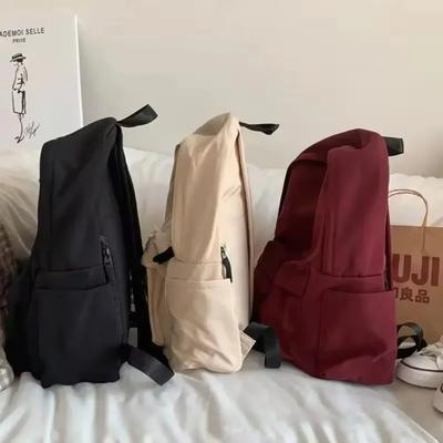 Rucksäcke Damen Einfarbig Schwarz Rucksack mit großer Kapazität Trendiger Harajuku Lässig Reißverschluss Wasserdichte Tasche Studenten Japanischer Stil Mochila