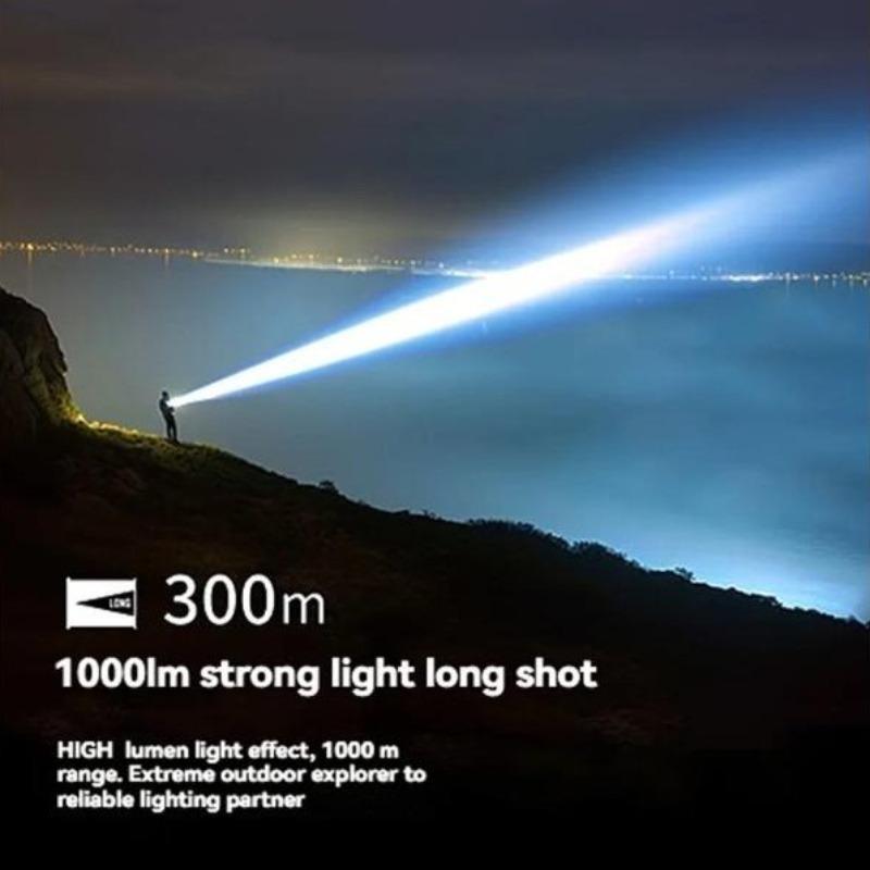 High Power Zoomable LED Flashlight, USB Rechargeable Torch with Power Indicator, Ultra Bright Long Range Lamp for Outdoor Camping