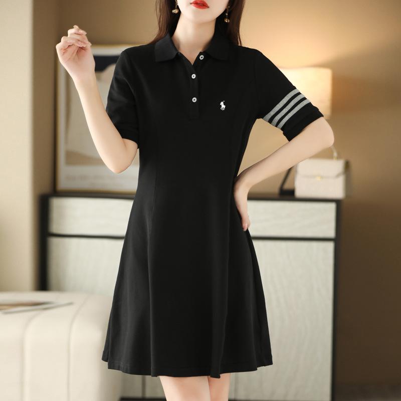 

Новое летнее платье-поло с вышивкой, облегающее, средней длины, для женской моды, универсальное, с широкой юбкой-слингом, юбка из хлопковой нити XXXL чёрный
