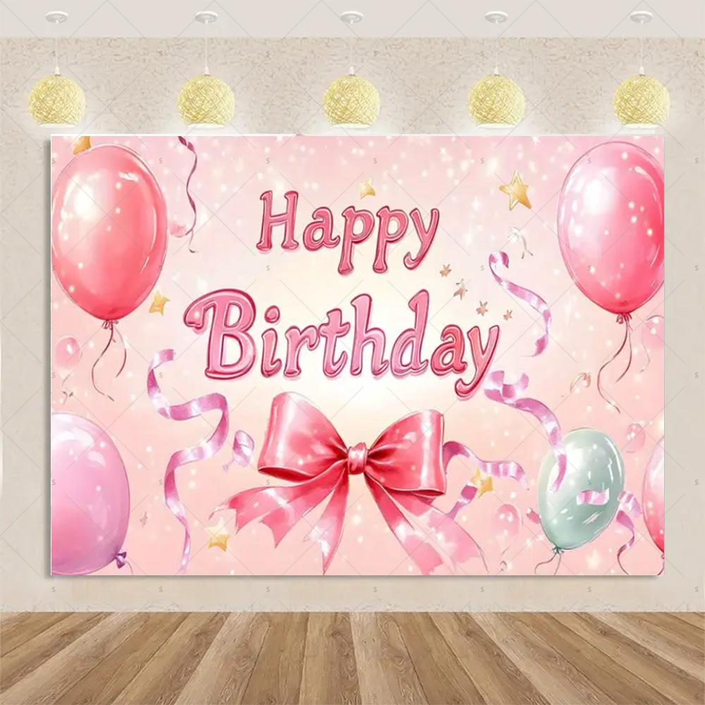 Pink Bow Tie Background Banner Girls Birthday Party Decorations Balloon Flower Photography Backdrop Supplies Photo Shoot Props