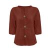 Summer Autumn Loose Casual Women'S V Neck Cotton Linen Button Top, Solid Color Elegant Half Sleeve Office Blouse