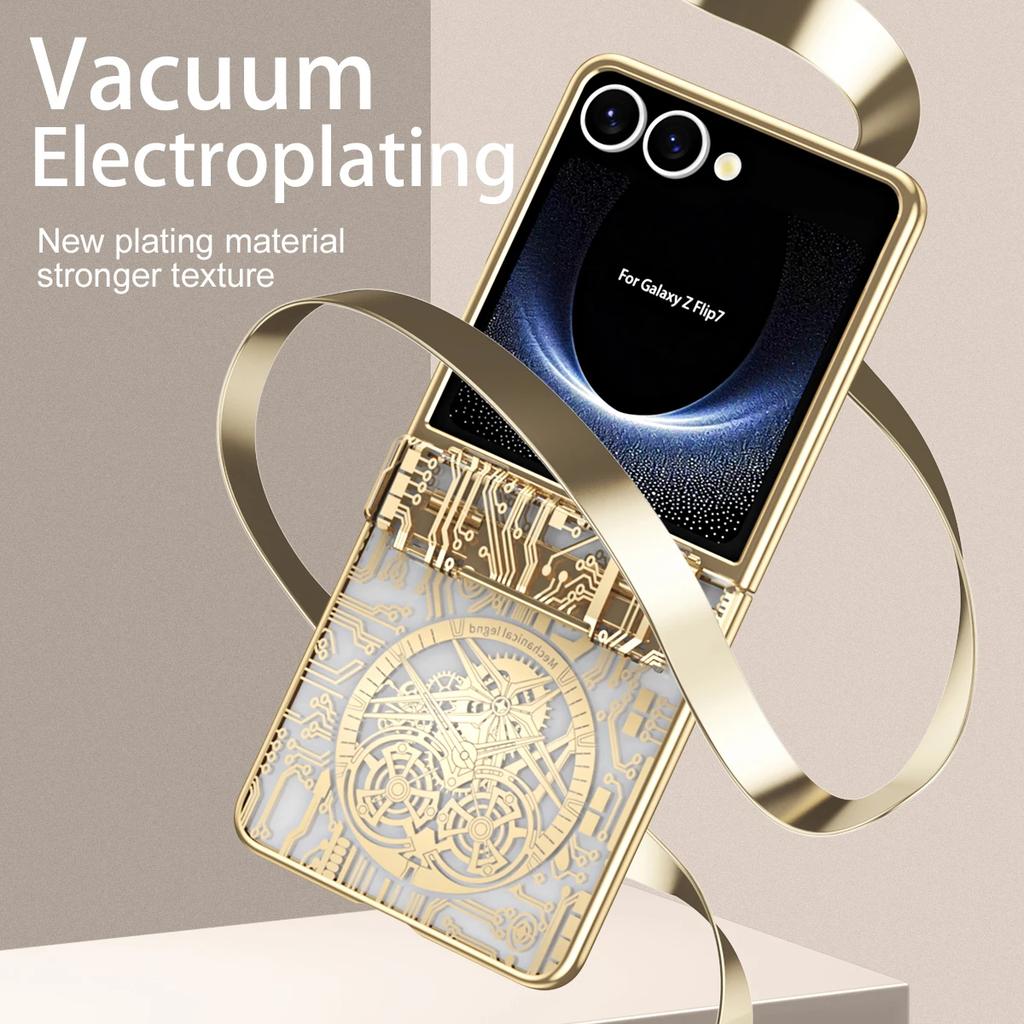 Mechanical Style Phone Case for Samsung Galaxy Z Flip 7 Fe 6 5 4 Flip7 Hinge Protection Clear Cover Luxury Electroplate