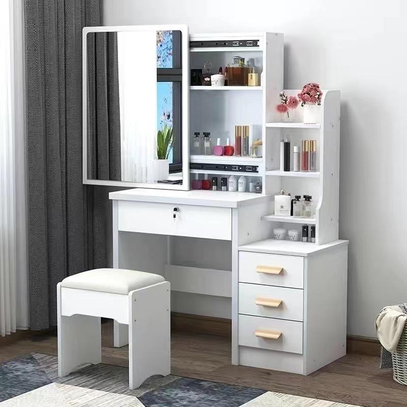 Compact Modern Makeup Dressing Table with Sliding Mirror and Integrated Storage
