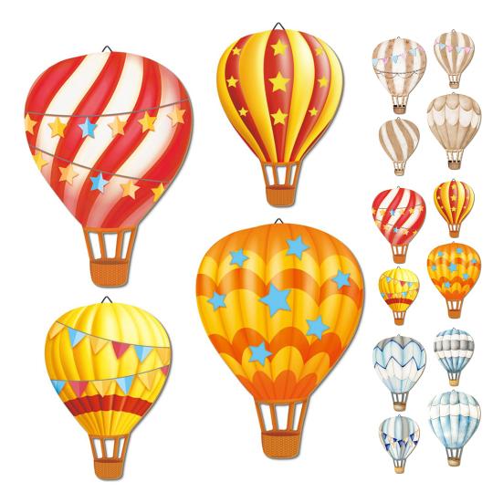 4Pcs/Set Hot Air Balloon Wall Decoration Farmhouse Rustic Wooden Balloon Wall Art Home Office Living Room Kids Room Wall Hanging Ornament
