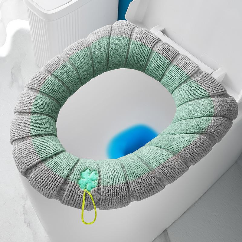 1Pcs Bathroom Toilet Seat Cover Mat Washable Warmer Bathroom Toilet Cushion With Handle Thicker Soft Knitting Closestool Pad