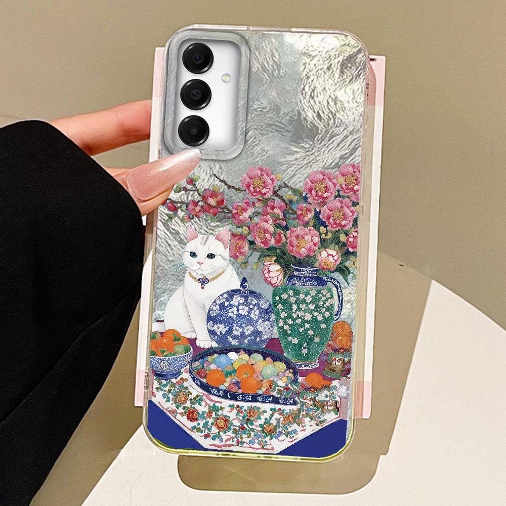 

Retro Purple Cat Flower Women Girls Phone Case for Samsung Galaxy A55 A07 A17 A56 A36 A26 A16 A53 A06 A14 A24 A34 A54 A15 Cover Samsung Galaxy A56 білий