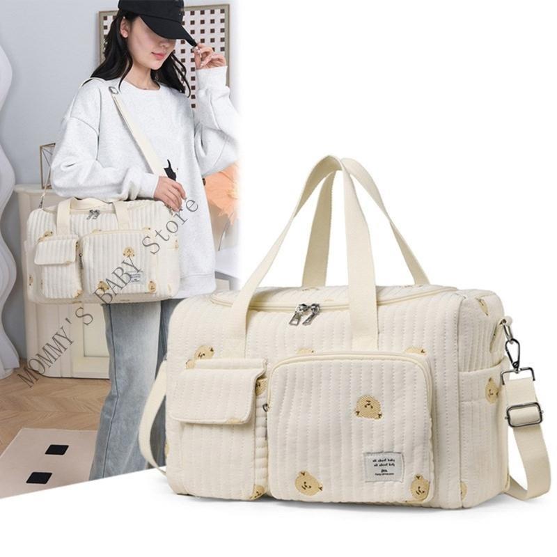 H3CD Mom Bag Handbag Embroidered Pattern Multi Compartment Splashproof Diaper Bag