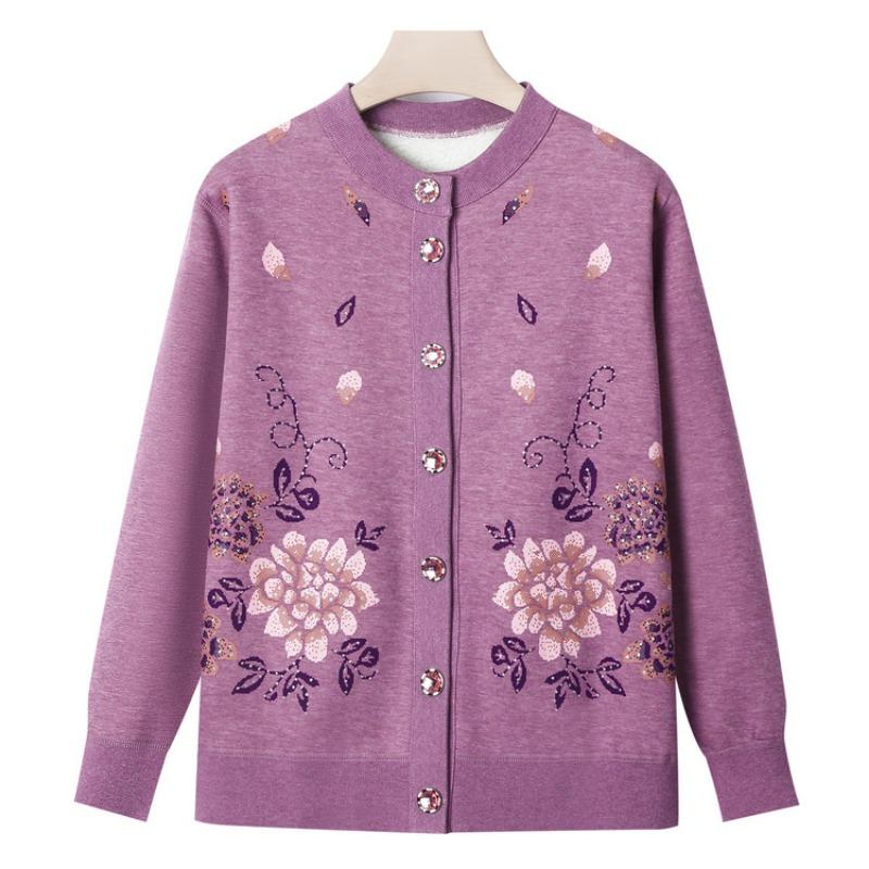 Grandma winter knitted sweater old man velvet cardigan female old lady autumn new clothes mother coat