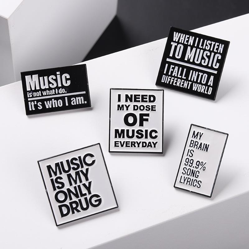 Slogon Music Is My Drug Enamel Pin Funny Brooch Cartoons Badge For Bags Jeans Hoodies Denim Lapel Pin Jewelry Kids Best Gift