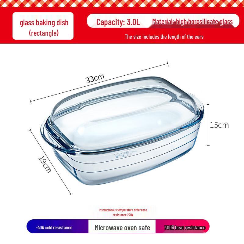 Rectangular High Borosilicate Glass Casserole Dish with Lid