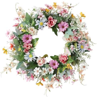 Artificial Summer Flower Wreath 17.7Inch with  Various Kinds of Flowews for Door or Wall Decoration