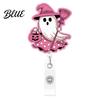 Clear Acrylic Retractable Badge Reel Halloween Ghost Reel Glitter Holder Clip Cute Pink Starlight ID Name for Women Nurse Teacher Medical