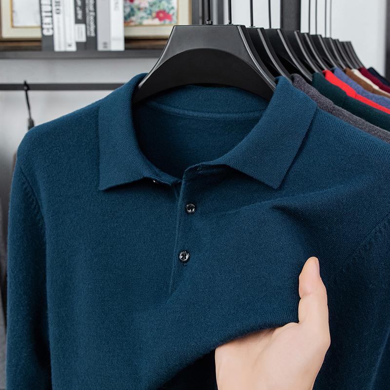 Original Quality Men'S Polo Shirt Exquisite Simple Long Sleeve Knitted Lapel Sweater Autumn Winter Business Casual Menswear Top