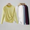 Women’s Autumn Slim Fit Long-Sleeve T-Shirt – French Style, Flattering Round Neck, Irregular Hem, Chic Base Layer Top