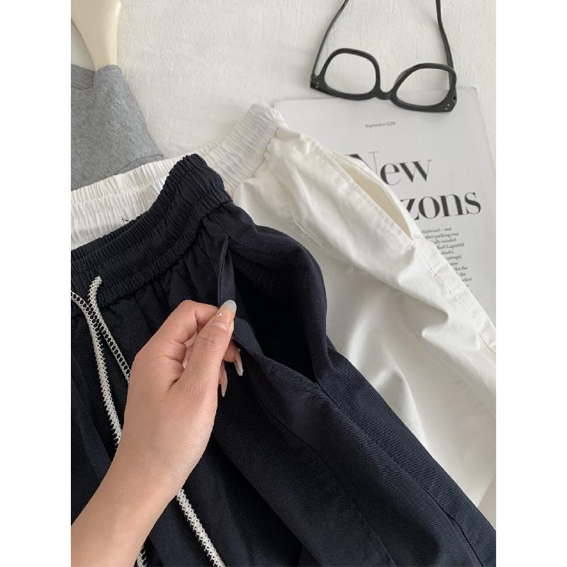 2026 Spring/Summer Vintage Washed Cotton Pants for Women, Korean Style Wide-Leg Cropped Pants