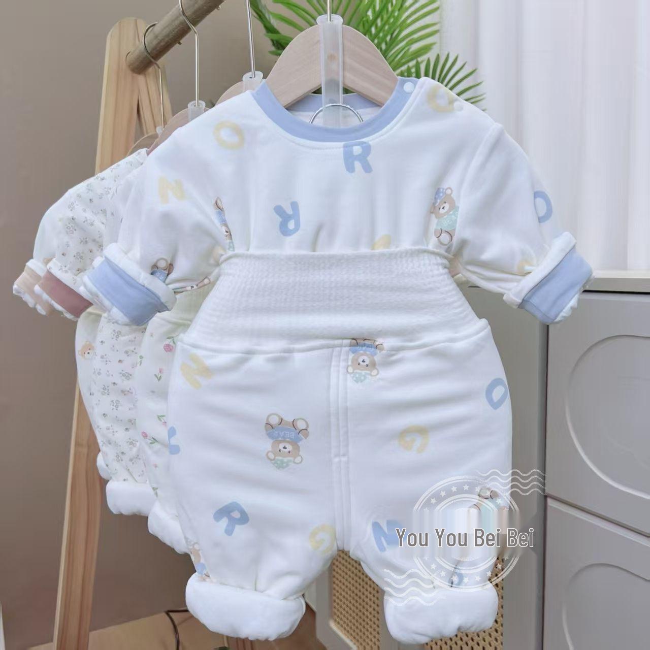 

Baby Winter Set: Hoodless, Machine-Washable Pullover with 120g Cotton Padded High-Waist Pants for Infants and Toddlers 80 size: 5-8 months, 18 lbs