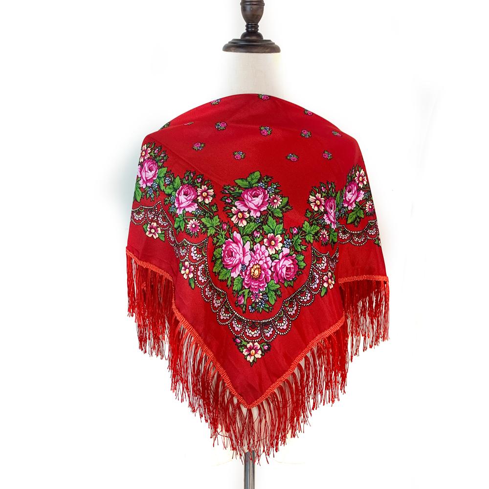 Russian Style Floral Print Square Scarf