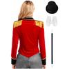 Women Ringmaster Costume Long Sleeve Jacket Stand Collar Fringe Shoulder Boards Golden Trim Hat Gloves Magic Set