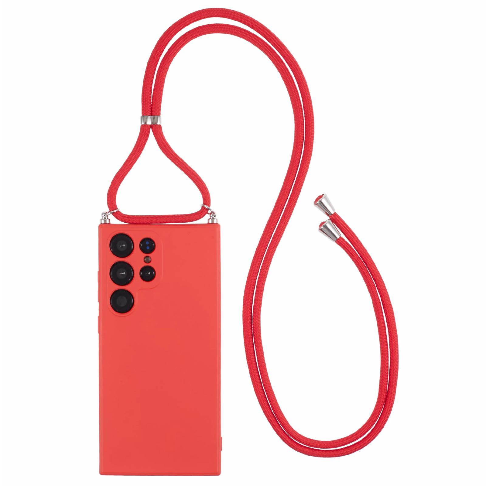 

For Samsung Galaxy S23 Ultra Crossbody Case Flexible TPU Fiber Lining Anti-Shock Phone Cover Red