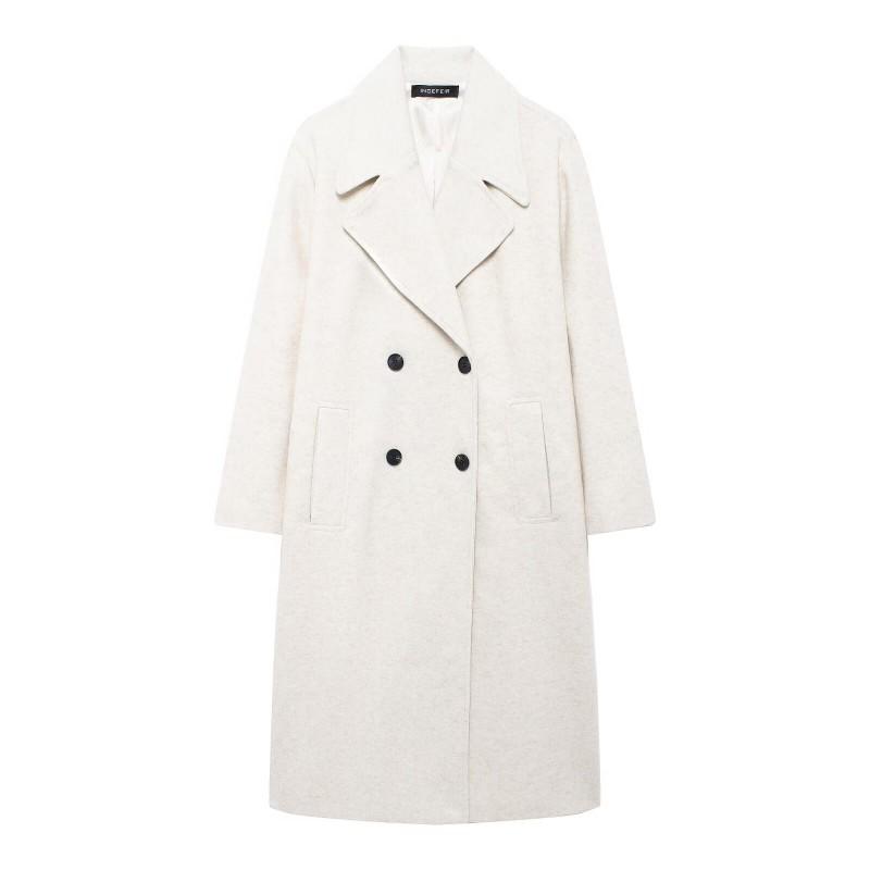 Womens Oversized Wool Blend Trench Coat Longline Double-Breasted Outerwear Street Style Fall 2025