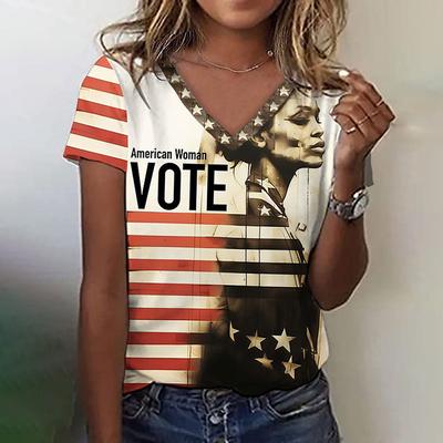 Damen T-Shirt,3D-Druck,V-Ausschnitt,Kurzarm,Casual,Leichtes Oberteil,frisch,Hip Hop ,Große Größe,Mode