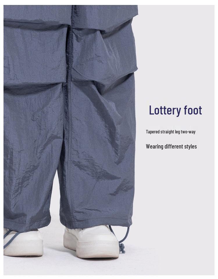 Women's Y2K Wide-Leg Cargo Pants with Drawstring - Slimming American Parachute Design for Casual Sport.