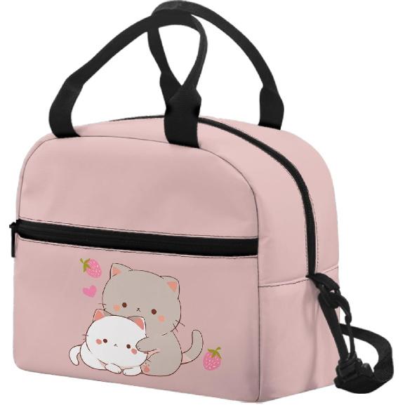 Kawaii Erdbeer-Katze Lunchtasche für Mädchen Kinder 8-10 10-12 Isoliert Lunchbox Tragbar Kühlbox Lunchbag Tragetasche Handtasche Mahlzeitenvorbereitung Organizer Arbeit Schule