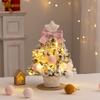 Mini Snow Flocked Christmas Tree Tabletop Artificial Christmas Tree with LED Lights Small Pine Tree with Balls And Bow for Desk Windowsill Decor