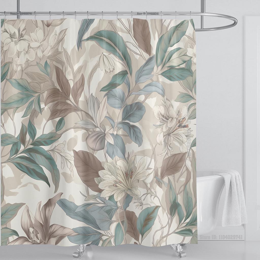 Aquatic Plants Floral Shower Curtain Waterproof Shower Curtain Polyester Fabric 3D Printed Curtain Bathroom Decoration With Hook