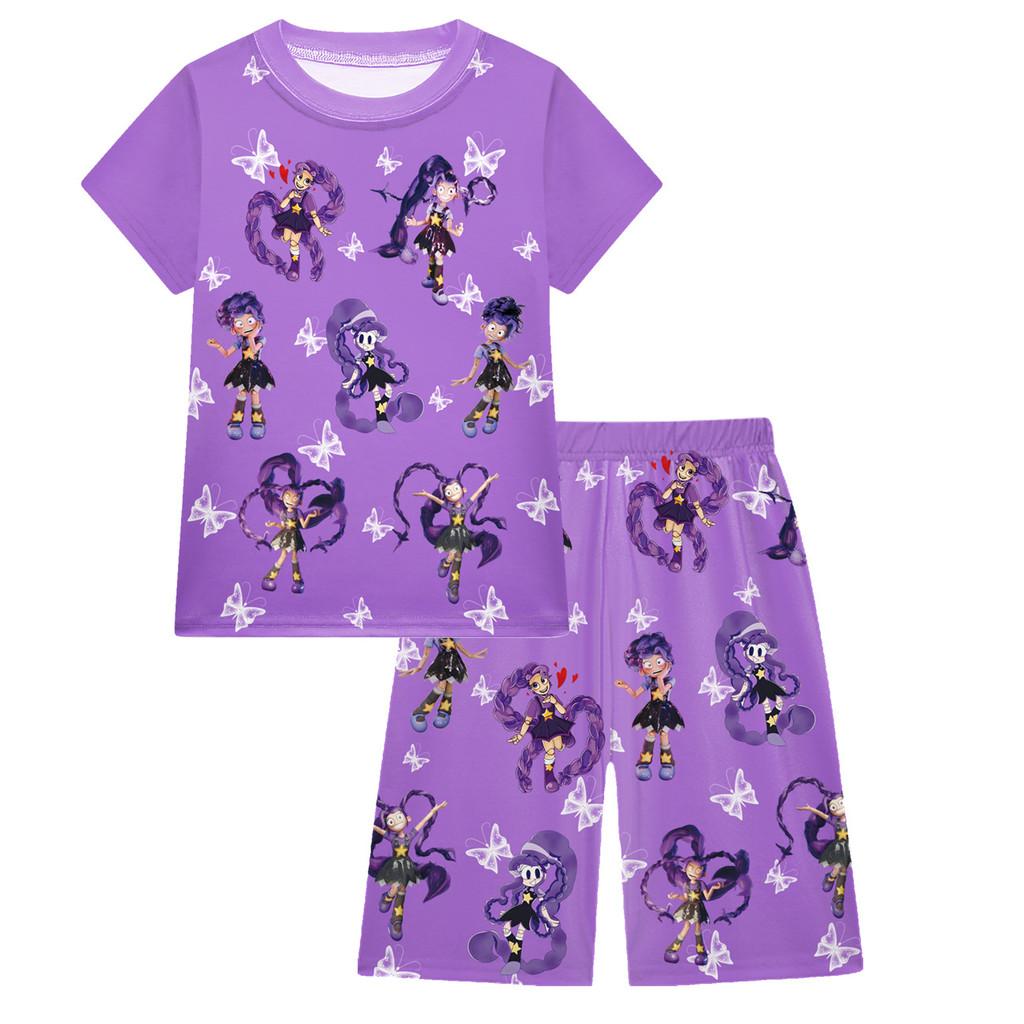 19774 Детские Девочки Лили Lovebraids Игра Принт Короткий Рукав Круглый Вырез Футболка Топ Шорты Комплекты 100cm фиолетовый
