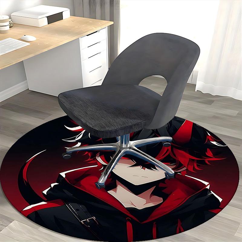 1pc Anime Design Round Carpet - Red and Black Devil Theme Chair Mat for Office, Home Decor, Living Room