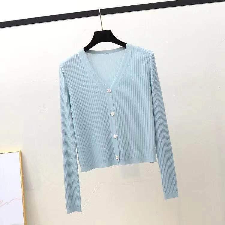 2024 Women's V-Neck Slimming Knit Cardigan: Spring/Summer Short Style for Skirts
