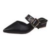Belt Buckle Half Slippers Women's Outer Wear 2025 Summer New Korean Version Pointed Thick Heel Bag Head Slippers Women