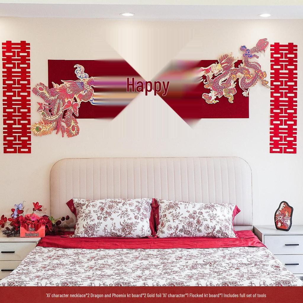 Dragon & Phoenix Wedding Room Decorations: Festive Wall Streamers Set for Bedroom & Living Room Celebration
