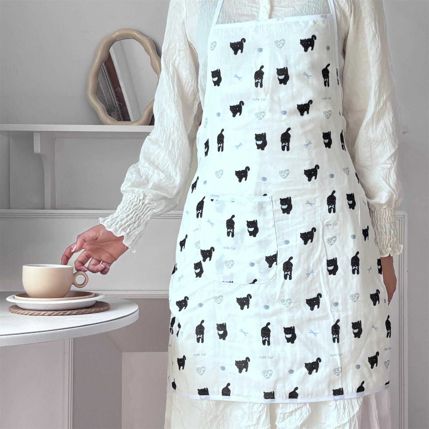 Bow black cat illustrator cooperation apron full body waterproof and oil-proof apron cafe