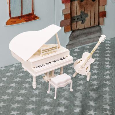 1/12 Casa de Bonecas Piano Guitarra com Banquinho Mini Móveis Brinquedo Projetos DIY Modelo de Simulação para Quarto