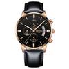NIBOSI Men's Watch Leather Strap Chronograph Waterproof Brand Analog Business Wristwatch Stylish Casual Big Face Gentleman Luxury Gift Gold Black