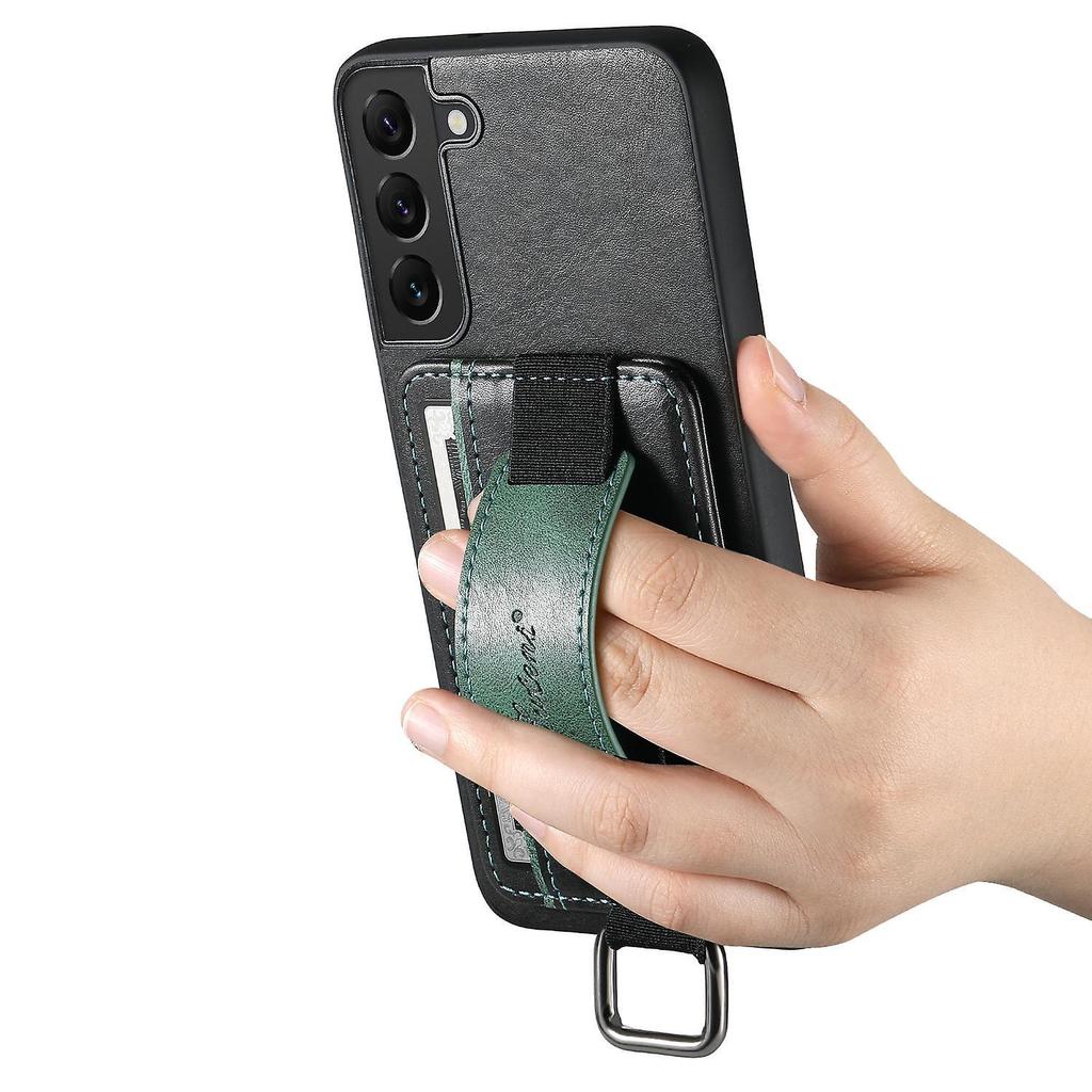 SUTENI H13 For Samsung Galaxy S22 5G Card Holder Leather Coated Case with Hand Strap Phone Cover