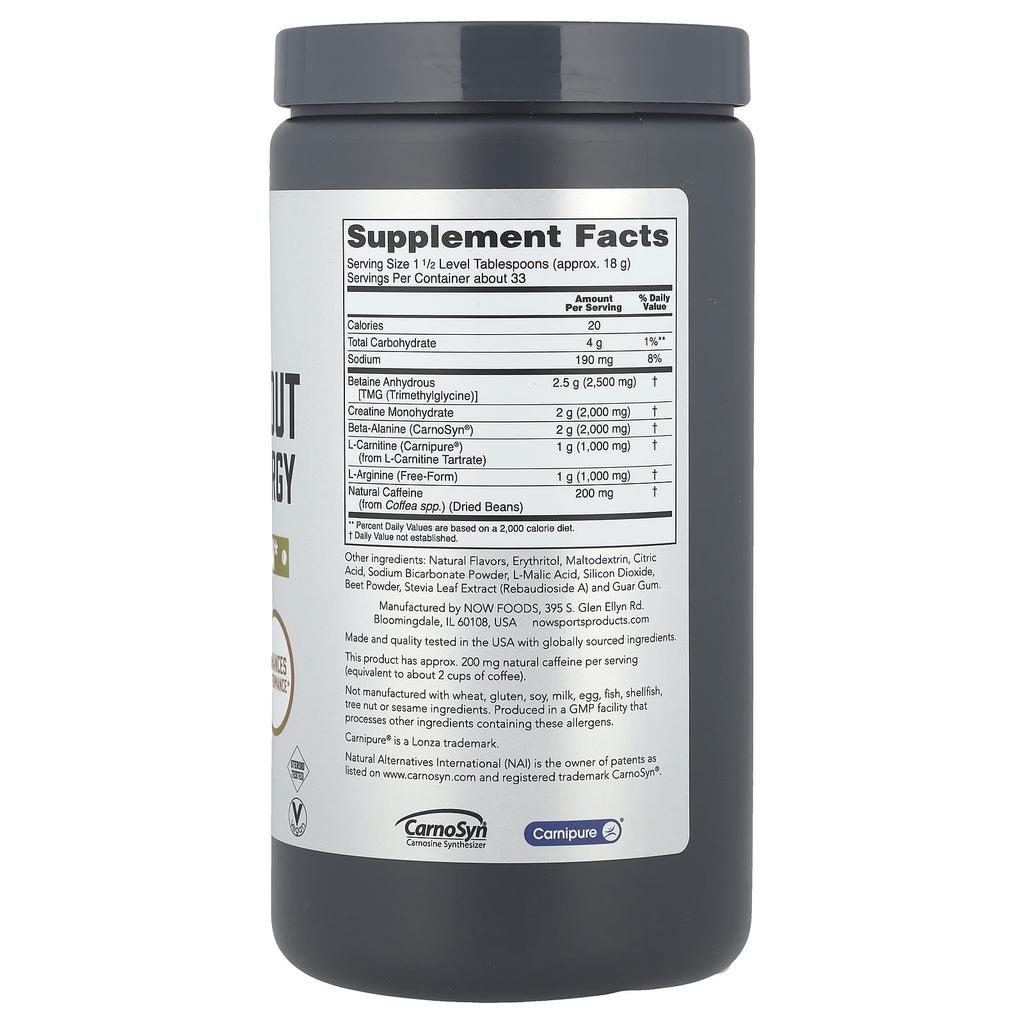 Now Foods Sports, Pre-Workout Supplement, Enhanced Energy, Watermelon Flavor, 21.16 Oz (600 G)