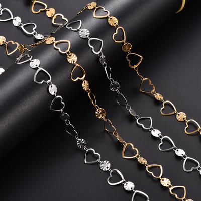 Zarte Edelstahl Gliederkette Rund Geprägt Halskette Herz Halskette für Damen Herren Minimalistisch Goldfarbe Choker Metall Schmuck