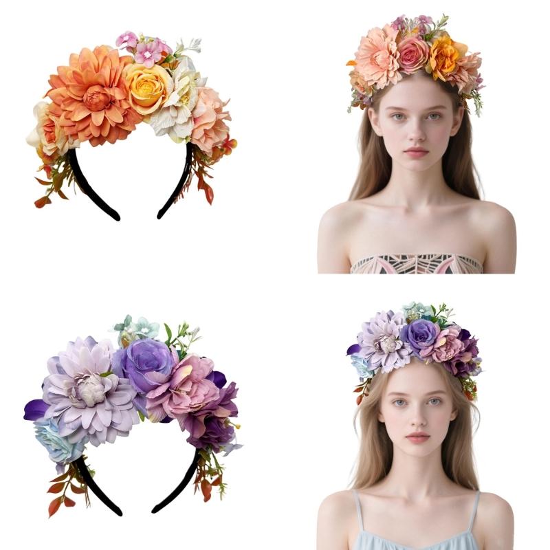 Faixa de Cabelo Floral de Tecido Para Meninas e Mulheres Ornamento de Cabelo Elegante com Flores de Tecido Realistas Perfeito Para Uso Diário, Eventos, Sessões de Fotos