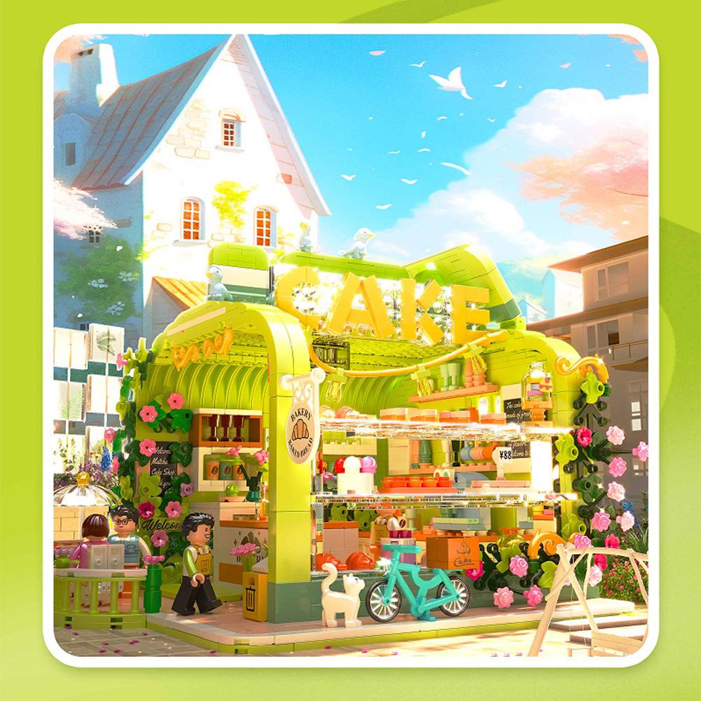 1131pcs Cake Shop Building Blocks Mini City Street View Bakery Build Bricks Model Toy With Light Gifts For Boys Girls