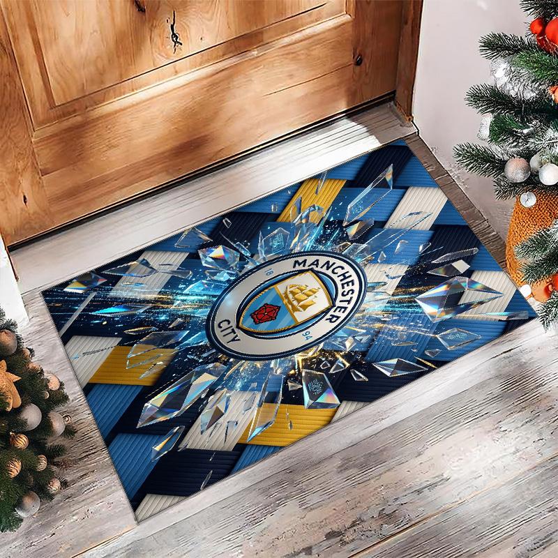 Manchester City Printed Flannel Area Rug Non Slip Soft Polyester Floor Carpet Indoor Decor Mat for Bedroom Living Room Sofa