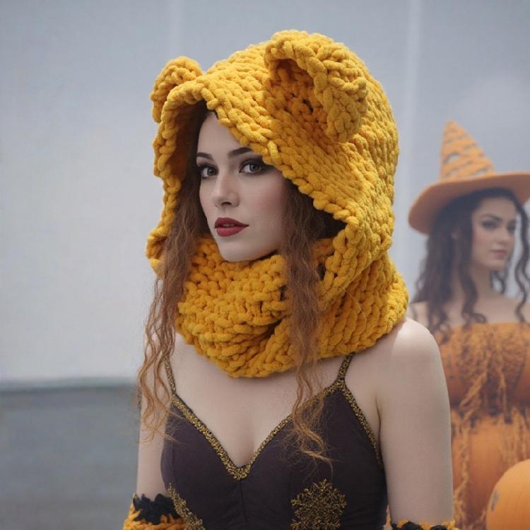 Thicken Neck Warmer Hat Crochet Bear Ear Balaclava Scarf Hat for Cold Weather Winter Sport Gear For Outdoor Enthusiasts