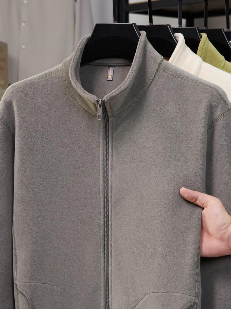 2025 Men's Winter Fleece Stand Collar Zip-Up Hoodie Jacket