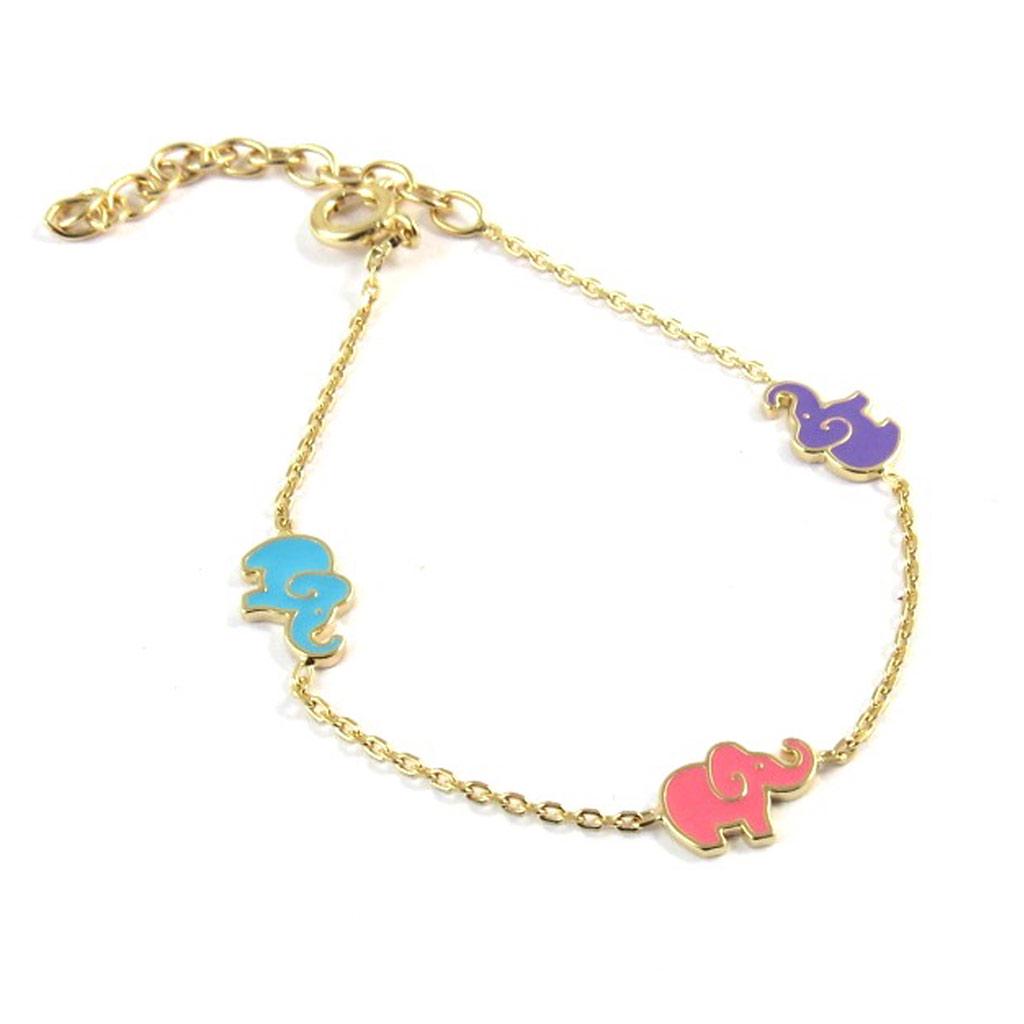 Altesse [P0148] - Children's Gold-plated Bracelet 'Elephants' Tutti Frutti - 17 Cm