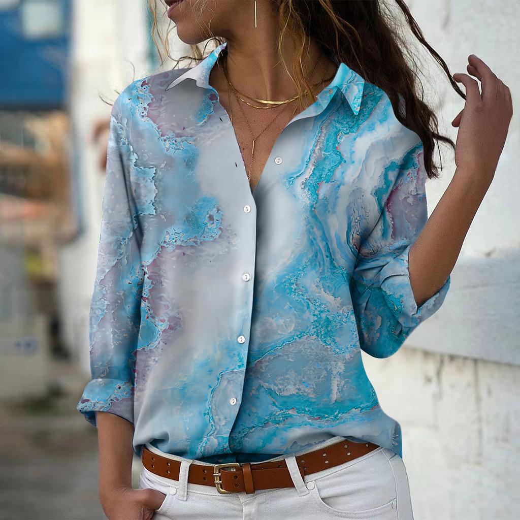 Lines Print Women Blouse Spring Autumn Femme Office Lady Button Up Turn Down Collar Shirts